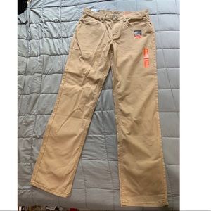 Straight khaki pants make an offer
